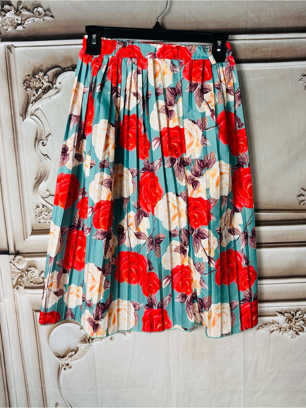 Girls Floral Pleated Maxi Skirt - Teal & Red - Picture 5 of 7
